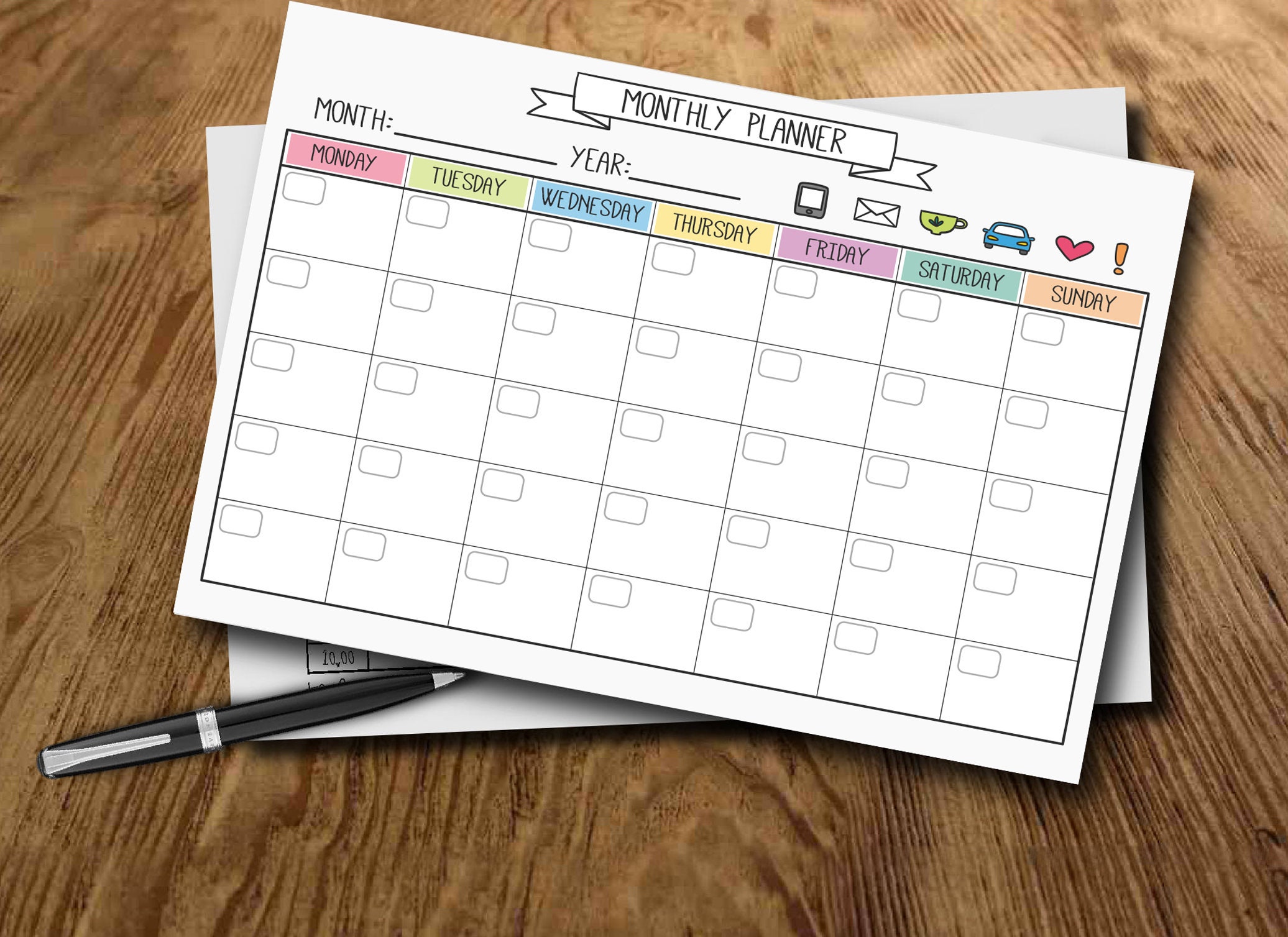 Monthy Planner Calendar Printable Template Download | Etsy