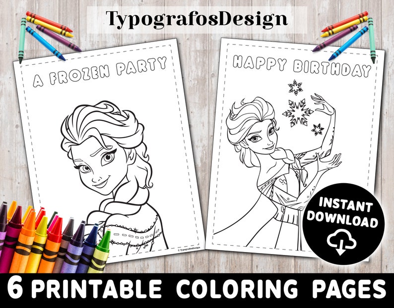 Frozen Birthday Party 6 Coloring Pages Disney Frozen Coloring | Etsy