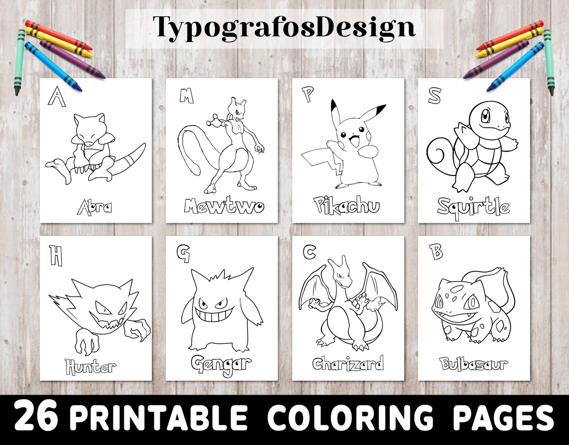 26 Pokemon ABC Coloring Pages Children Coloring Book Kids | Etsy