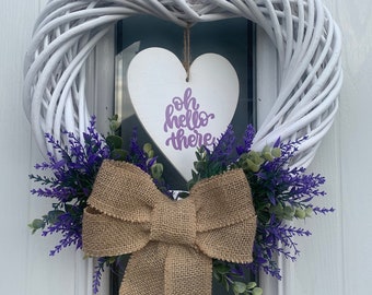 Door wreath/lavender/on the door wreath/sign/half wreath/ wreaths for front door/ all year wreath/ wicker heart wreath 30 cm/lavender wreath