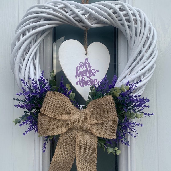 Door wreath/lavender/on the door wreath/sign/half wreath/ wreaths for front door/ all year wreath/ wicker heart wreath 30 cm/lavender wreath