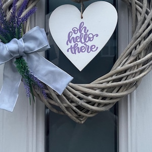 Door wreath/lavender/foliage/ grey bow/ welcome /natural wicker heart wreath 35 cm/lavender wreath/lavender heart wreath/ on the door wreath