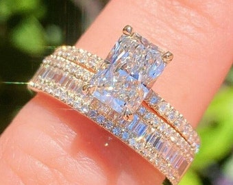 2 CT Radiant Cut Moissanite Verlovingsring Diamond Bridal Set Cadeau voor haar bruiloft Bubble Band Promise Ring Verjaardag Ring Solitaire Ring