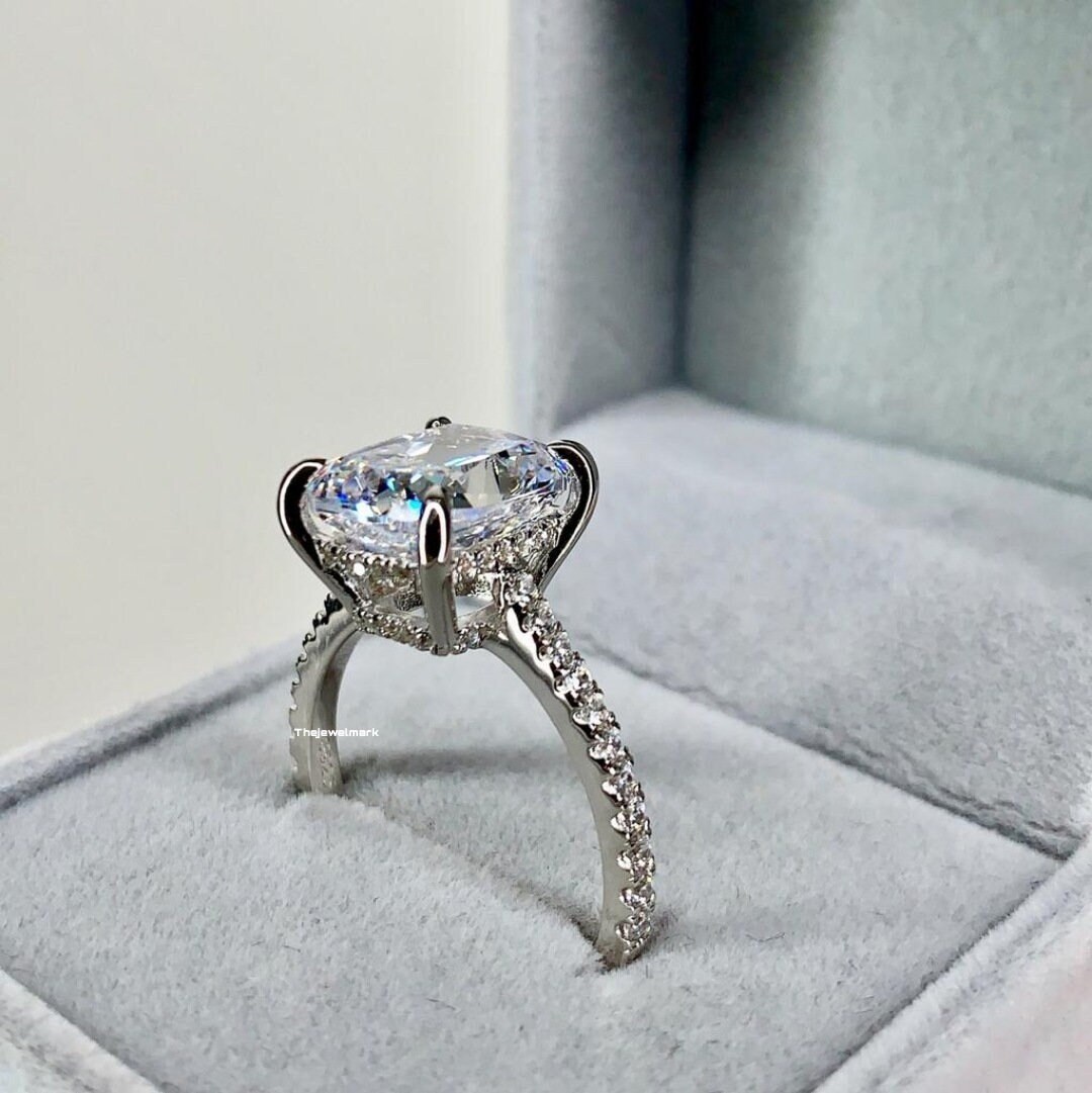 3 Carat Elongated Cushion Cut Moissanite Engagement Ring Antique