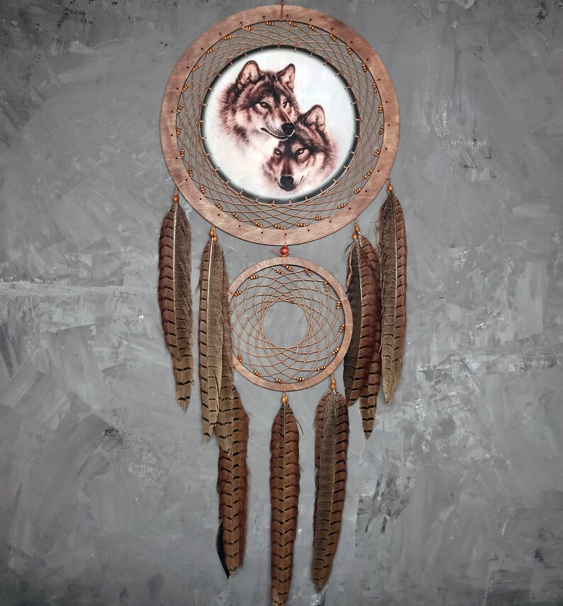 Wolf bedroom wall decor Large brown dream catcher Wolf lover Etsy
