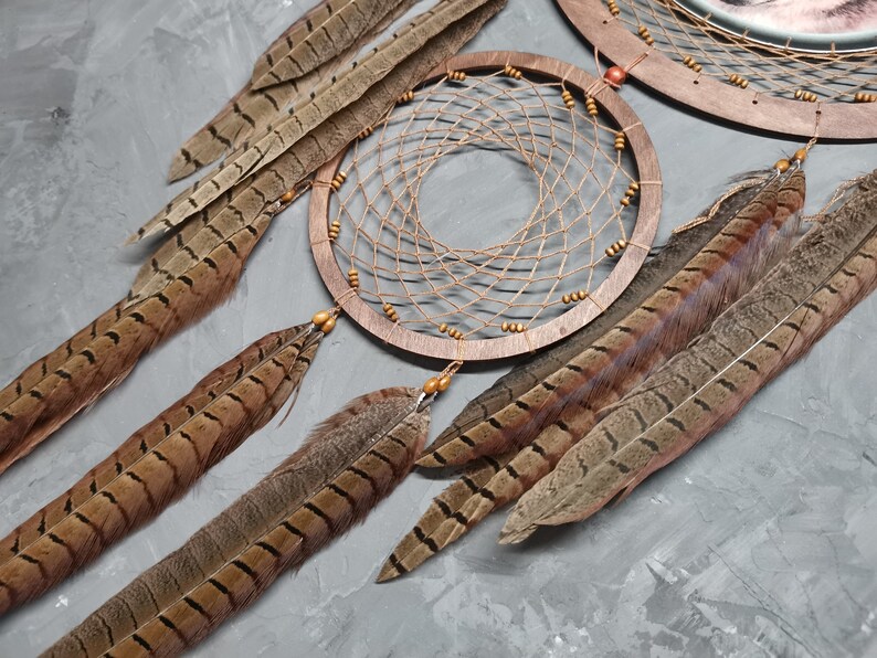 Wolf bedroom wall decor Large brown dream catcher Wolf ...