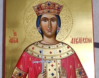 Icona di Santa Caterina d'Alessandria: Arte ortodossa bizantina dipinta a mano/Religiosa