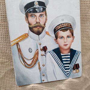 Le tsar Nicolas et son fils Alexie Portrait/Handpainded/Peinture/