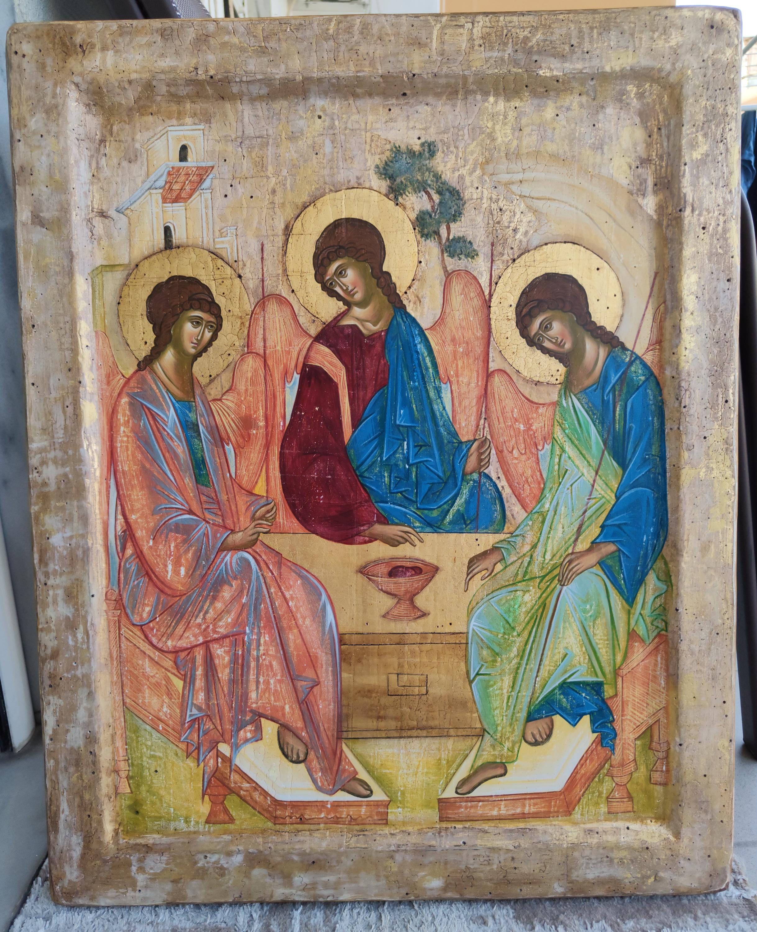 手描きの聖三位一体イコン：ルブリョフ様式正教会の芸術/宗教 - Etsy 日本