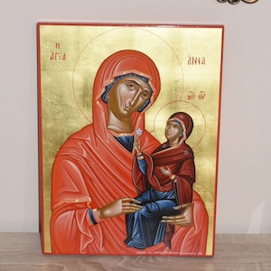 Saint Anna Mother of VirginMary Icon/Handpainted Icon/Orthodox Icon/Handpainted/Byzantine Art/Religious/Greek Icon/