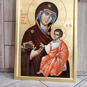 Holy Virgin Mary Portaitissa Hand-painted icon/Handpainted Icon/Mount Athos/Greek Icon/Religious Icon/