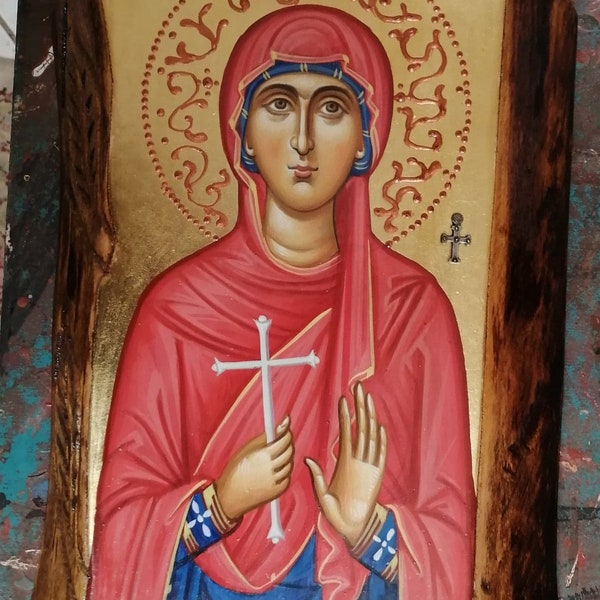 Saint Marina Hand Painted Icon/Saint Margaret the Virgin/Greek Orthodox/Religious Icon/Christian Icon/Mount Athos/Byzantine Icons/