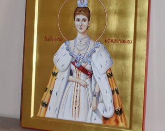 Handpainted Icon: Holy Martyr Tsarina Alexandra Feodorovna, Romanov Family/Religious