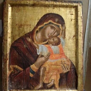 Virgin Mary Kardiotissa Icon,Panagia Greek Icon.Hand painted icon ,22K gold leaf,48x57cm.