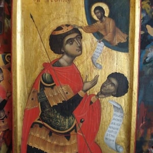 Saint George Orthodox Icon/Handpainted Icon/Greek/Religious Icon/Saint Icon/Mount Athos/Greek Icon/