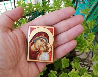 Handpainted Mother of God Icon: Maria Glykofilousa, 23.75k Gold Leaf/Religious