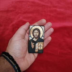 Jesus Christ Pantocrator of Monastery of Sinai/Handpainted Miniature Icon/Orthodox Icon/Small Icon/Religious Gift/Greek Icon/
