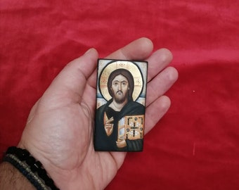 Jesus Christ Pantocrator of Monastery of Sinai/Handpainted Miniature Icon/Orthodox Icon/Small Icon/Religious Gift/Greek Icon/