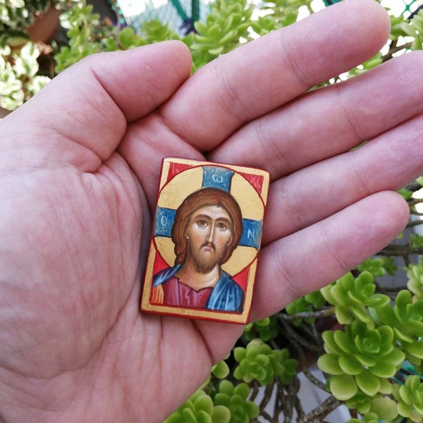 Jesus Christ Orthodox Small Icon/Handpainted Icon/Miniature Icon/Handmade/Religious Gift/Orthodox Icons/Small Icon/Greek Icon/