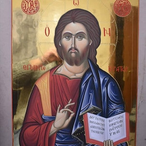 Jesus Christ Pantocrator/Hand Painted icon/Polished Icon/Orthodox Icon/Greek Icon/Byzantine Icon/Handmade/Greek Icon/