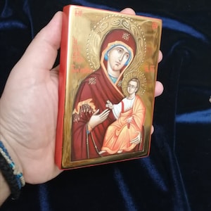Holy Virgin Mary Portaitissa Handmade icon/Handpainted Small Icon/Mount Athos/Greek Icon/Religious Icon/ Miniature Icon /10x15cm/Greek Icon/