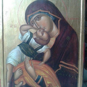 Virgin Mary Pelagonitissa of Mount Athos/Handpainted Icon/Orthodox Icon/Handmade Icon/Aging Technique/Greek Icon/