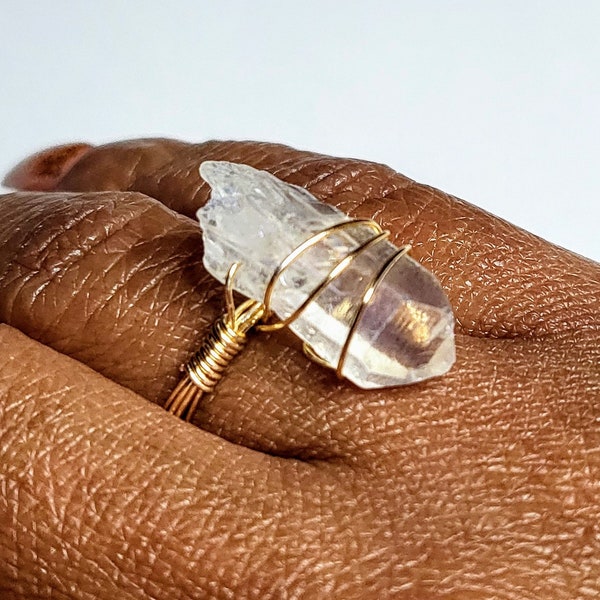 Clear Quartz Ring I Raw Crystal Ring I Wire Wrapped Ring I Chakra Protection Ring