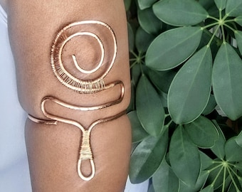 Handmade Copper Wire Wrapped Arm Cuff | Adjustable Boho Bracelet