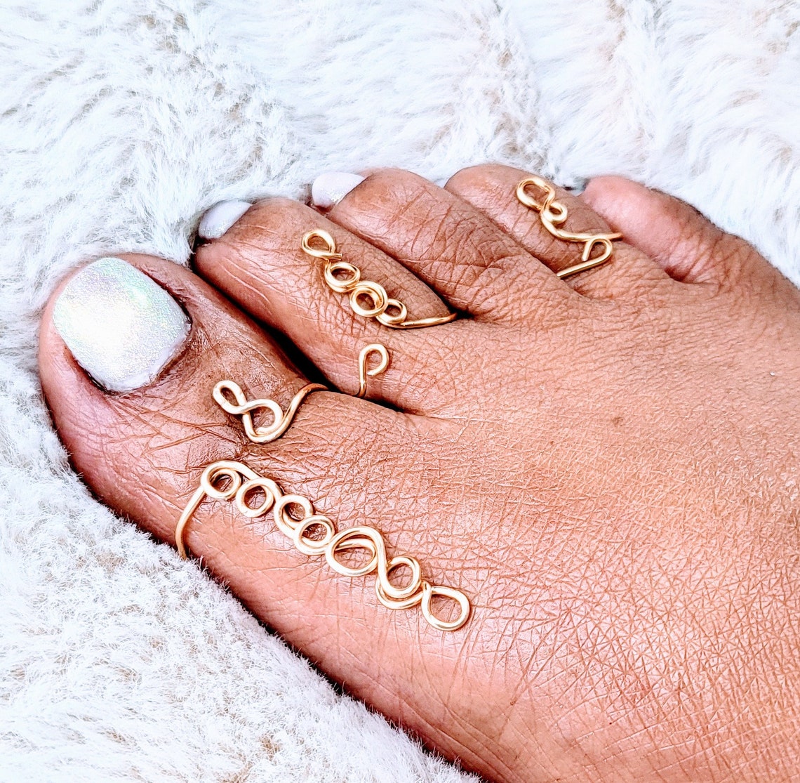 Wire Wrapped Gold Toe Ring 3 Piece Set I Adjustable Toe Ring Etsy