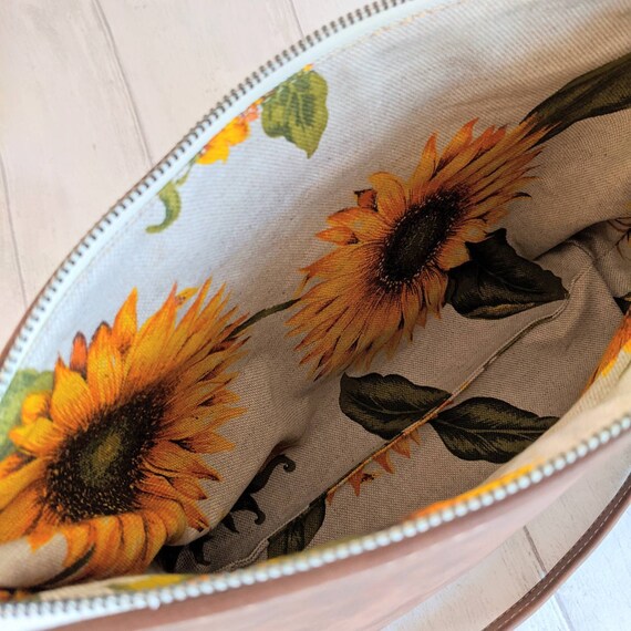 Sunflower Embossed Tan Leather Crossbody Bag Unique Personalized Leather Bag Leather Cross Body Bag, Sunflower Bag, Sunflower Pattern  main image 4