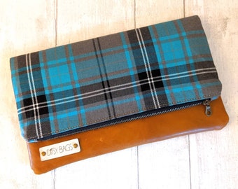 Leather clutch bag, leather clutch purse, leather evening bag, tartan clutch bag, tartan bag, tartan fabric, tartan evening bag, plaid print