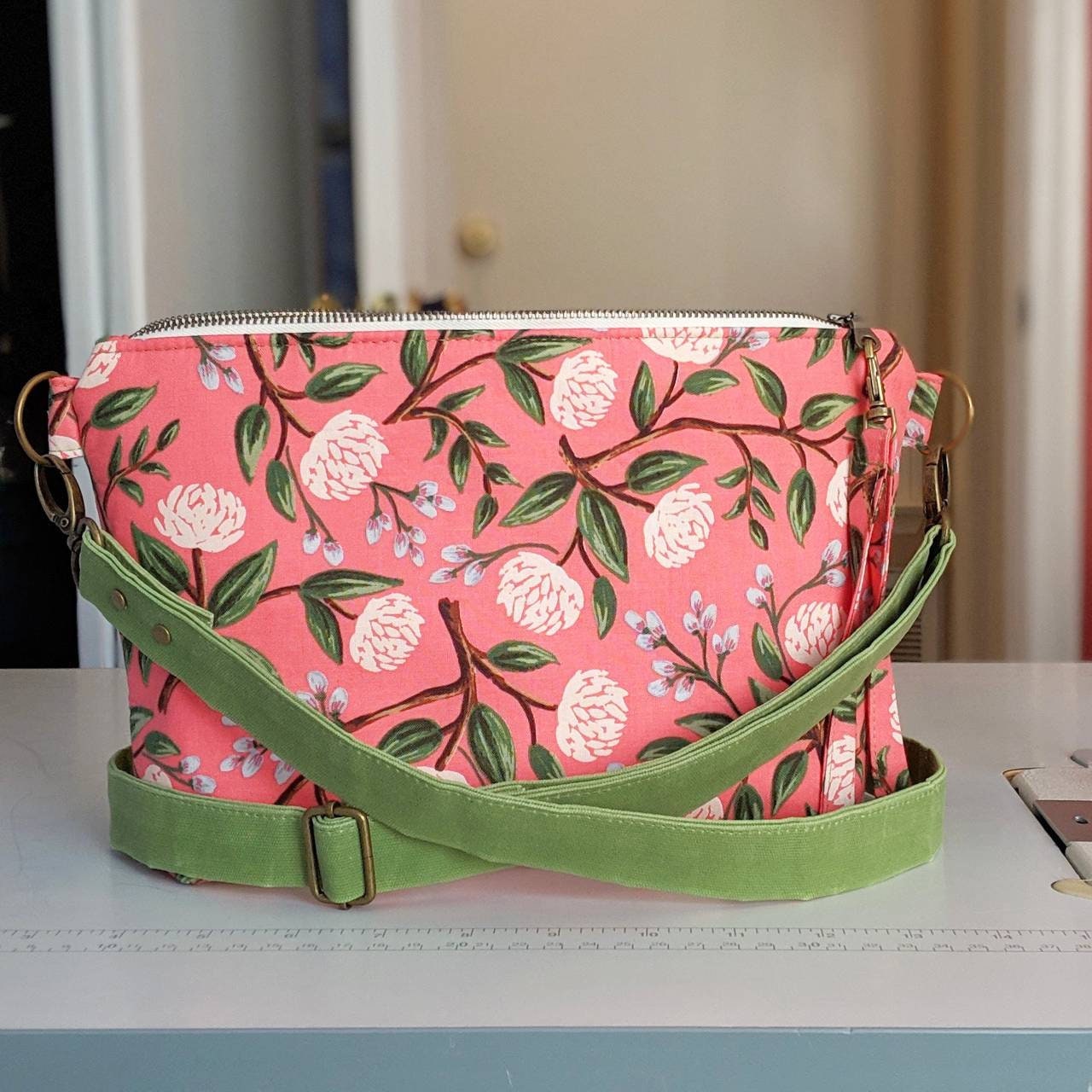 Floral Crossbody Bag Pink Crossbody Waxed Canvas Bag Floral Etsy