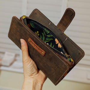 Vintage look chocoladebruine lederen telefoonportemonnee rustieke boho dames clutch Brits gemaakte echte kaarthouder portemonnee
