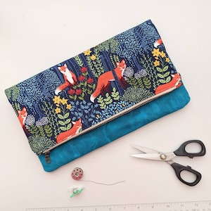 Fox Fabric Foldover Clutch: Waxed Canvas Evening Bag