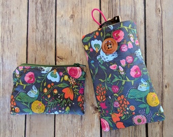 Soft glasses case, eyeglass case, floral coin purse, floral glasses case, reading glasses case, glasses pouch, coin pouch, change purse