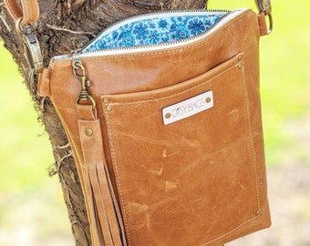 Shabby Chic Leather Crossbody Bag: Handmade Hobo with Tassel