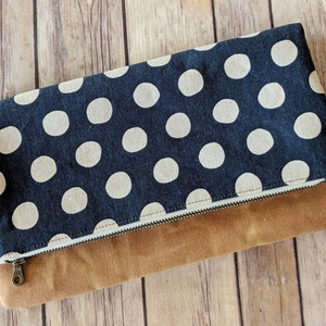 Polka Dot Waxed Canvas Foldover Clutch: Spotted Fabric Bag