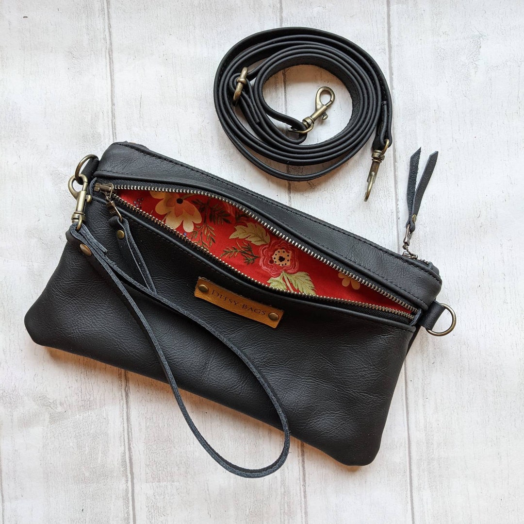 Leather Crossbody Bag: Small Wristlet Clutch, Genuine Leather