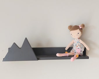 a grey mountain shelf, a floating shelf, Children's Wall Shelves, a Montessori Floating Shelf for Kids