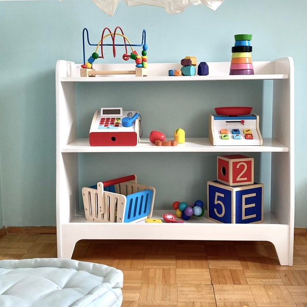 Montessori-Spielzeugregal, Kinderregal, Montessori-Bücherregal, Kindermöbel, Spielzeugaufbewahrung, Lowboard-Bücherregal, Spielzimmer