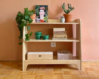 mobile in compensato, credenza in legno, mobile soggiorno, scaffalatura, mobile boho