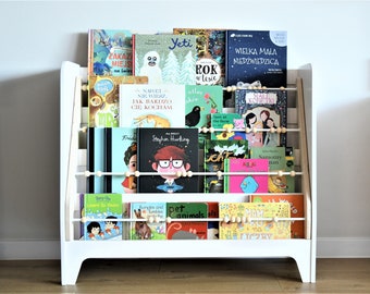 Montessori bookcase, plywood bookshelf with back storage, white library for kids