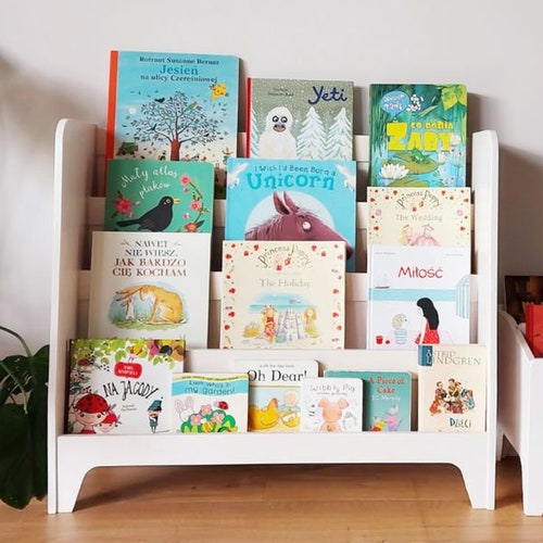 Montessori Bookcase Wooden Bookshelf With Back Storage Etsy
