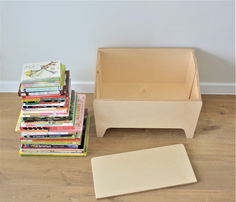 toy bin and bookshelf