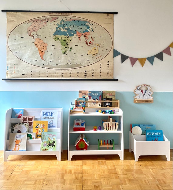 Librería Montessori, estantería de madera contrachapada con almacenamiento  trasero, biblioteca blanca para niños -  España