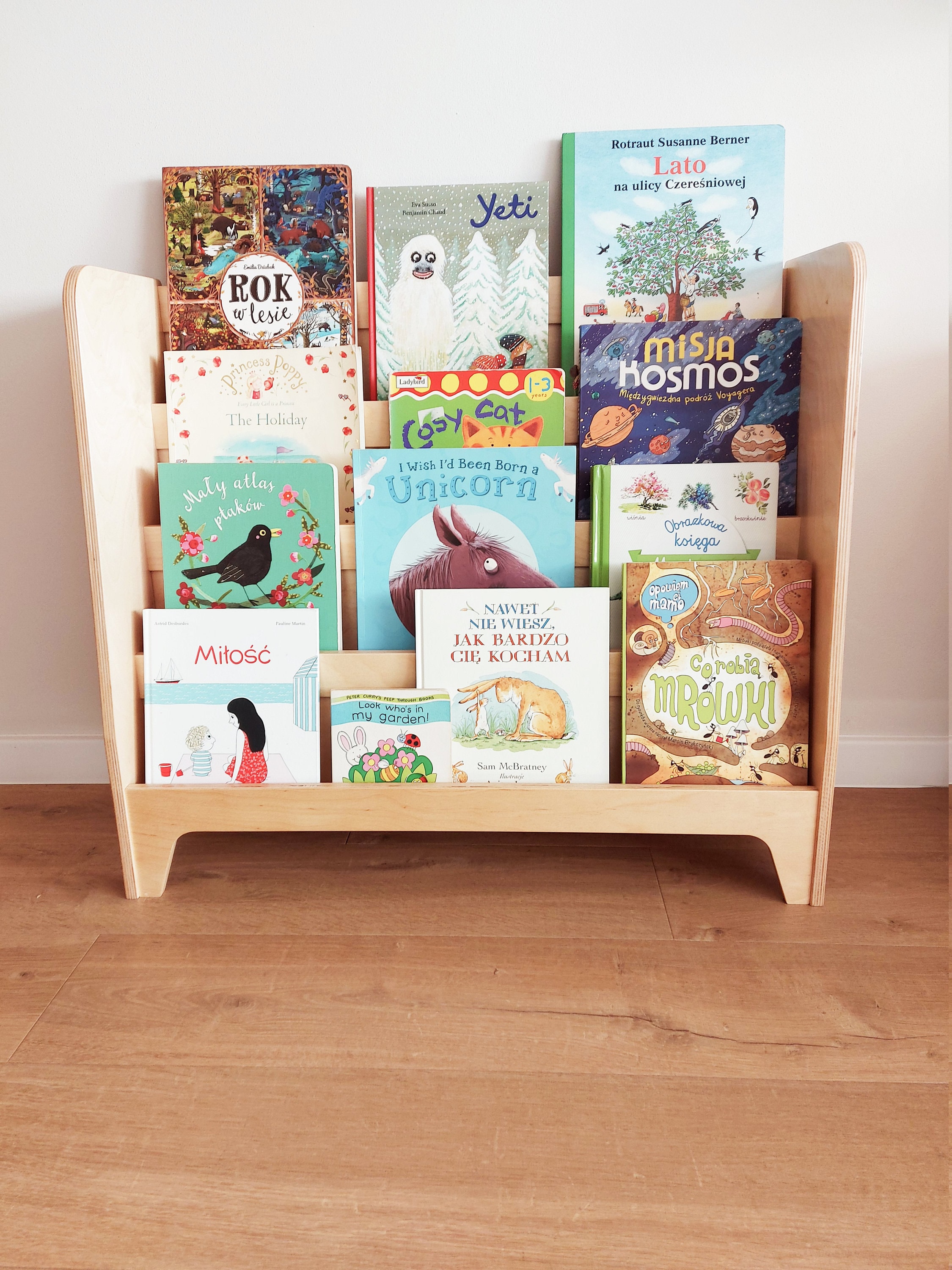 Montessori bookcase wooden bookshelf with back storage Etsy