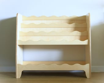 Scalloped Montessori Bookshelf: Plywood Kids Book Storage