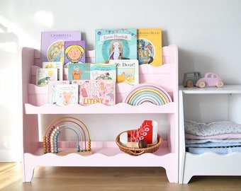 Montessori Kinderboekenplank Roze – Houten Wandplank voor Kinderkamer, Speelgoed en Boek Opberger