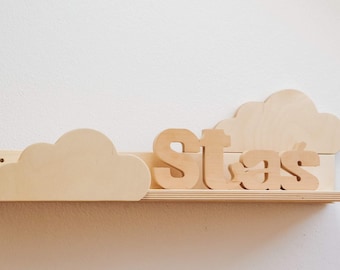 Kleine wolkenplank, wanddecoratie, plank met wolken, plank voor babykamer, kinderkamer, wanddecoraties, houten plank, natuurlijk, eco