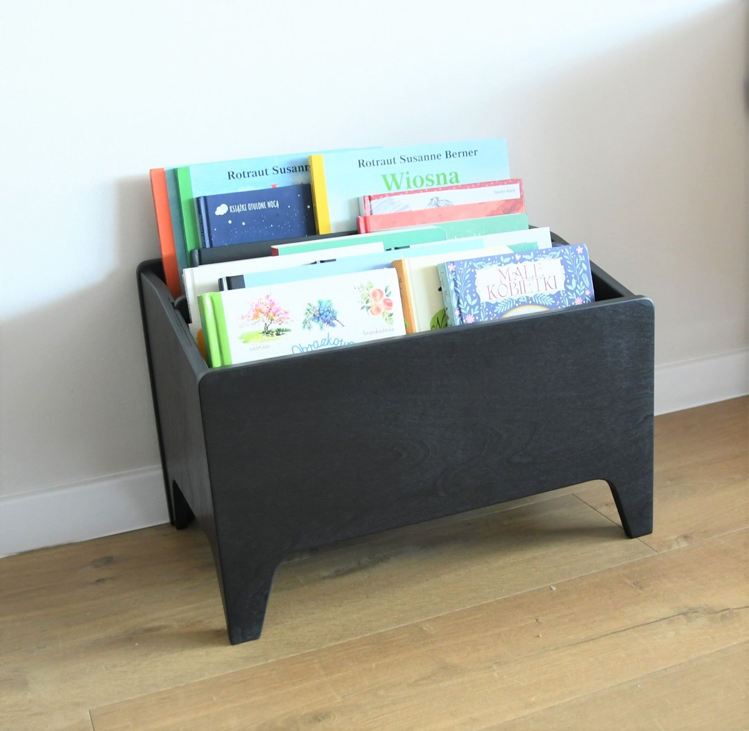 Black Montessori Portable Bookshelf, Kids Furniture, Books Storage